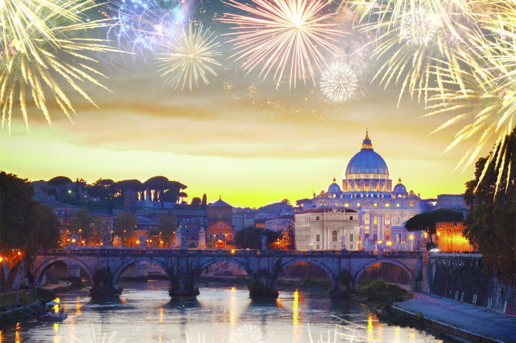 Feu d'artifice du nouvel an à Rome. Saint Sylvestre.