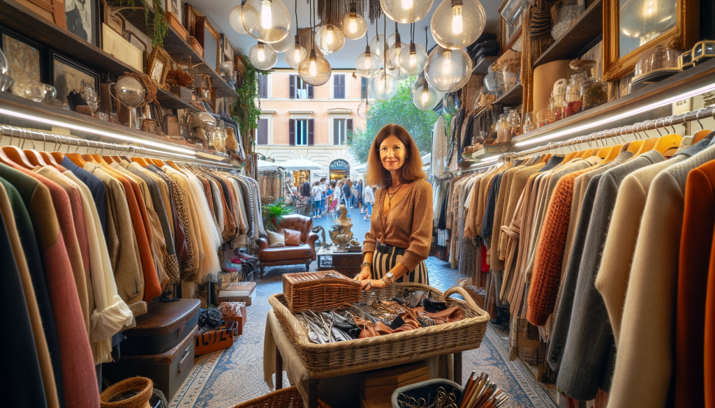 Stands de vêtements et accessoires vintage au Marché Via Sannio, à côté de la Basilique Saint-Jean-de-Latran à Rome