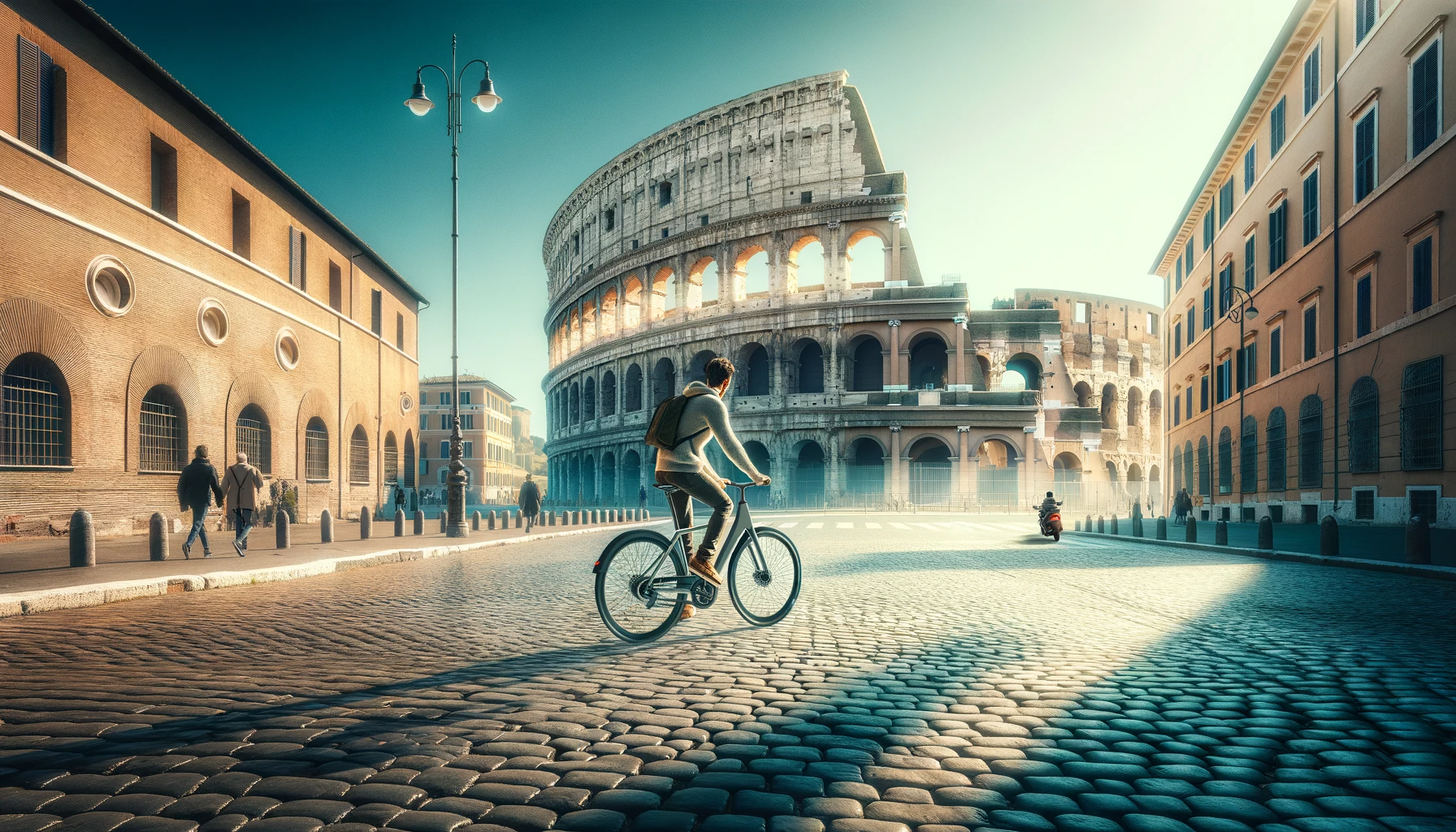 Location de Vélo à Rome avec le Colisée en Arrière-Plan
