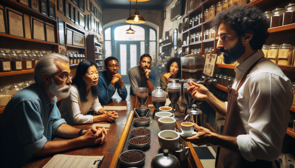 Touristes participant à un atelier de dégustation de café dans un magasin traditionnel à Rome