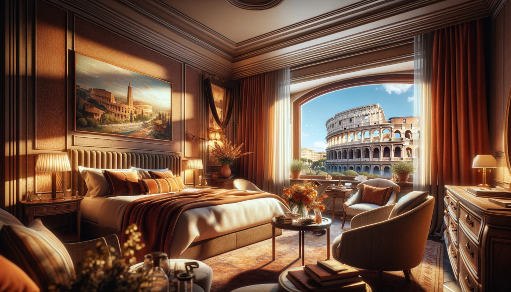 Chambre d'hôtel offrant une vue sur le Colisée à Rome.
