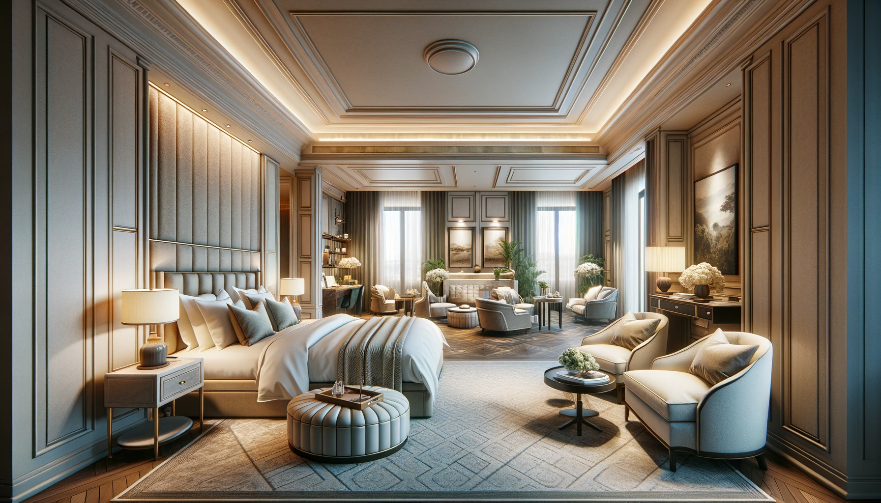 Chambre hôtel élégante Rome, décor raffiné, ambiance luxueuse