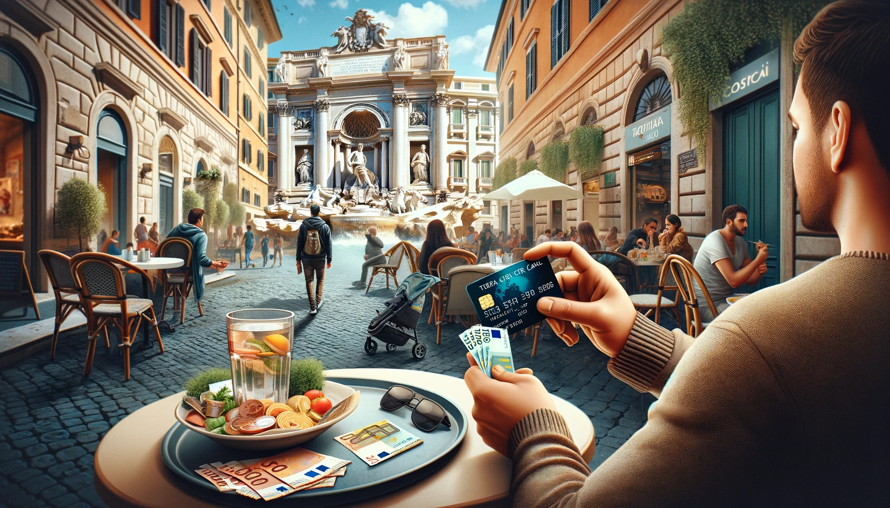 Conseils sur les moyens de paiement à Rome, avec des euros, des cartes sans frais internationaux et des applications de change.