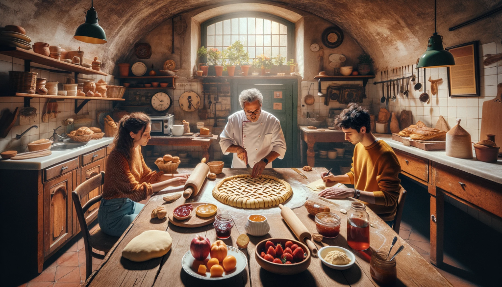 Touristes participant à un atelier de fabrication de Crostata dans une pâtisserie locale à Rome
