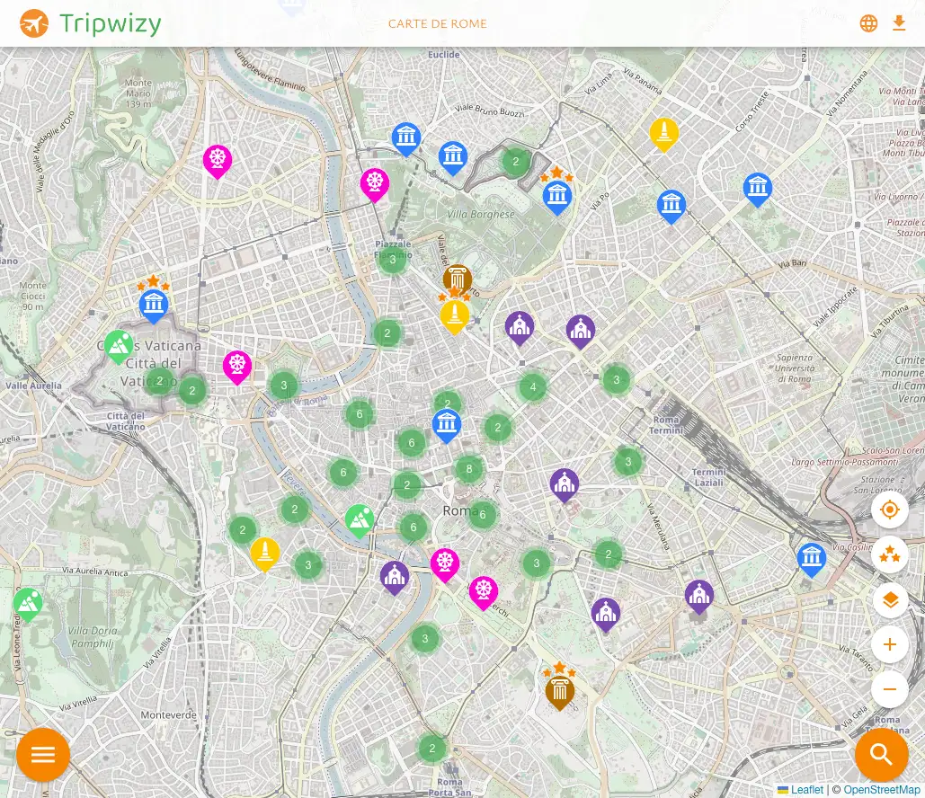 Carte gratuite des meilleurs lieux et sites touristiques à voir à Rome