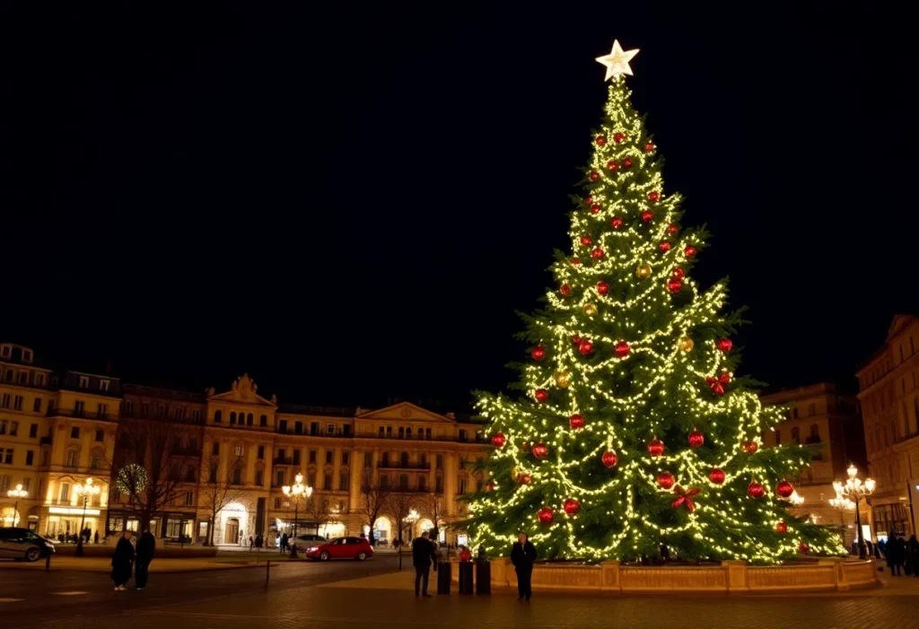 Grand sapin de Noël sur une place de Rome